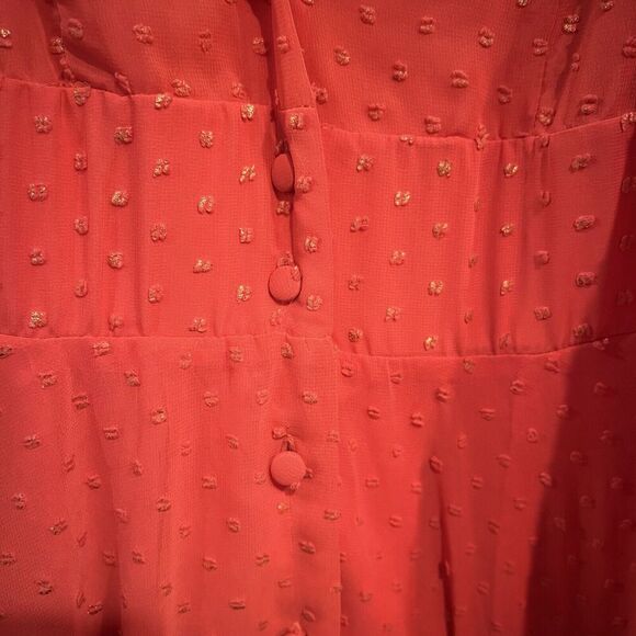 Kimberly Goldson Size XS Lesli Jacquard Long Sleeve Maxi Dress Coral Gold V Neck - Picture 10 of 16